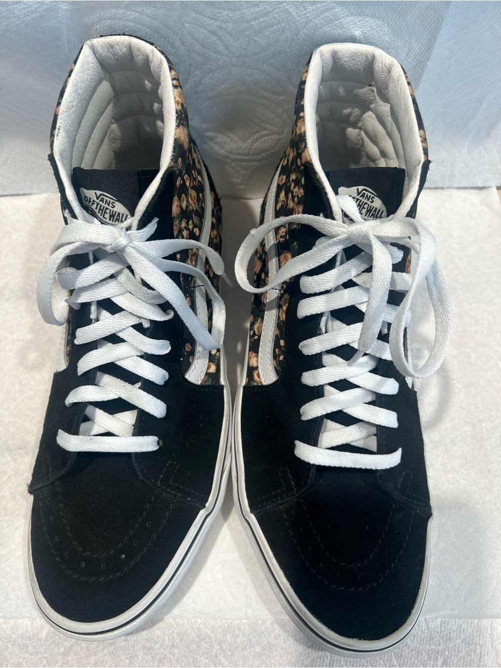 Vans Sk8-Hi "Rose Dreams" black suede uppers, floral canvas at quarters,  10